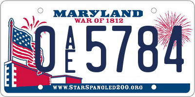 MD license plate 0AE5784