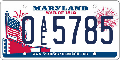 MD license plate 0AE5785