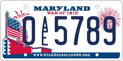 MD license plate 0AE5789