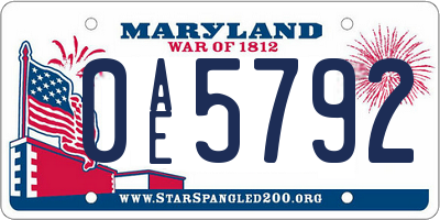 MD license plate 0AE5792