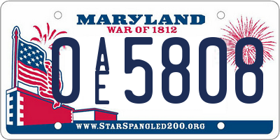 MD license plate 0AE5808