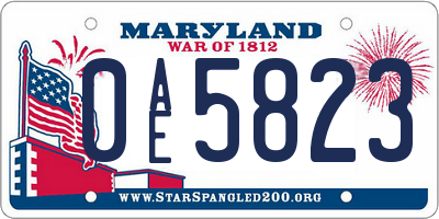 MD license plate 0AE5823