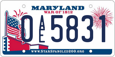 MD license plate 0AE5831
