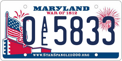 MD license plate 0AE5833