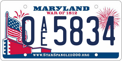 MD license plate 0AE5834
