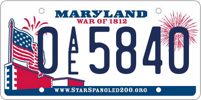 MD license plate 0AE5840