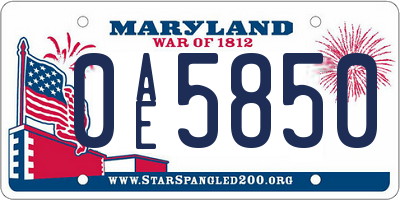 MD license plate 0AE5850