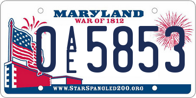 MD license plate 0AE5853