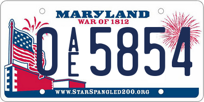 MD license plate 0AE5854