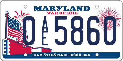 MD license plate 0AE5860