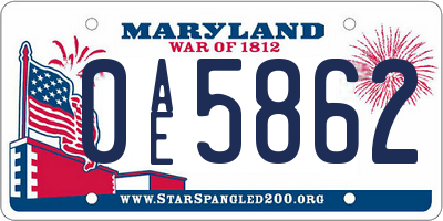 MD license plate 0AE5862