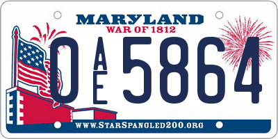 MD license plate 0AE5864