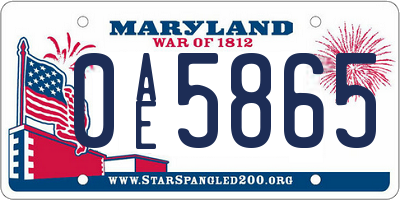 MD license plate 0AE5865
