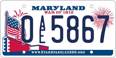 MD license plate 0AE5867