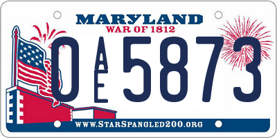 MD license plate 0AE5873