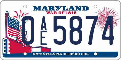 MD license plate 0AE5874