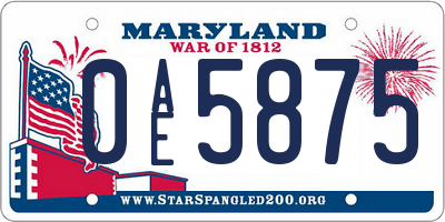 MD license plate 0AE5875