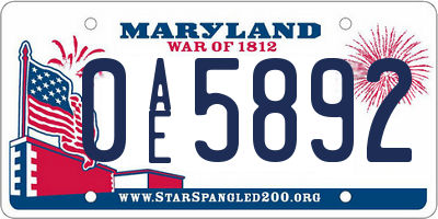 MD license plate 0AE5892
