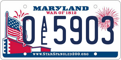 MD license plate 0AE5903