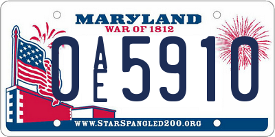 MD license plate 0AE5910
