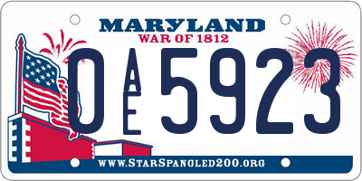 MD license plate 0AE5923