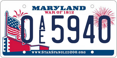 MD license plate 0AE5940