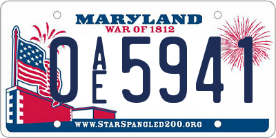 MD license plate 0AE5941