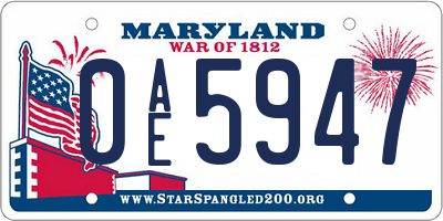 MD license plate 0AE5947
