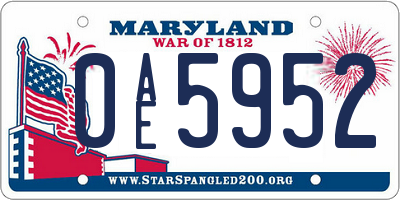 MD license plate 0AE5952