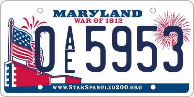 MD license plate 0AE5953