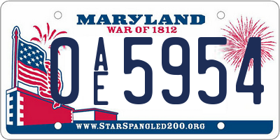 MD license plate 0AE5954