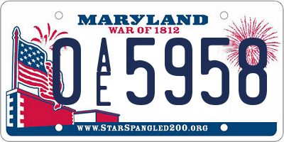 MD license plate 0AE5958