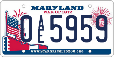 MD license plate 0AE5959