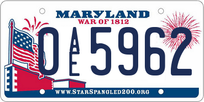 MD license plate 0AE5962