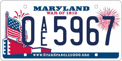 MD license plate 0AE5967