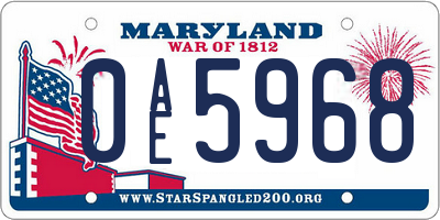 MD license plate 0AE5968