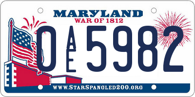 MD license plate 0AE5982