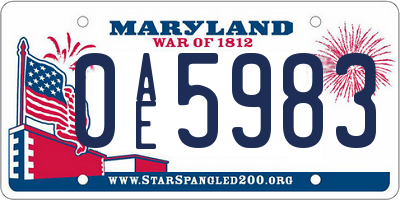 MD license plate 0AE5983