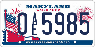 MD license plate 0AE5985