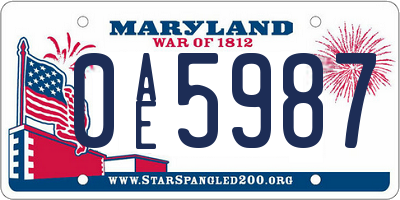 MD license plate 0AE5987