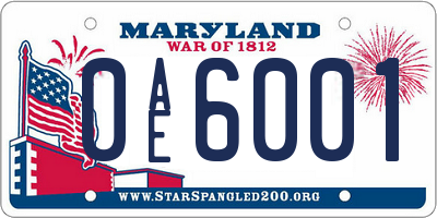 MD license plate 0AE6001