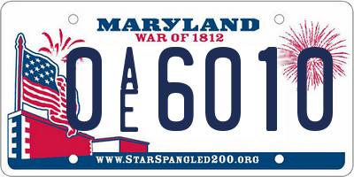 MD license plate 0AE6010