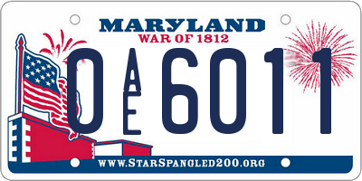 MD license plate 0AE6011