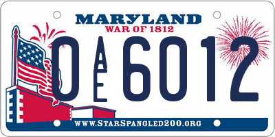 MD license plate 0AE6012
