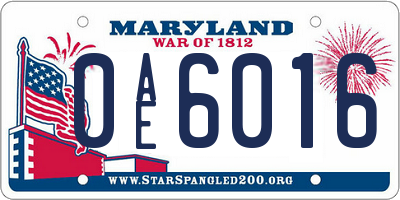 MD license plate 0AE6016