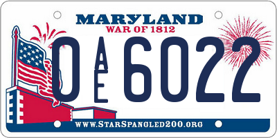MD license plate 0AE6022