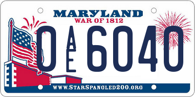 MD license plate 0AE6040