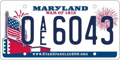 MD license plate 0AE6043