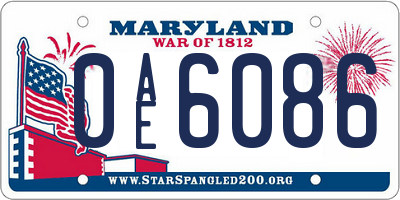 MD license plate 0AE6086
