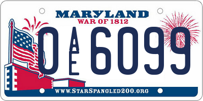 MD license plate 0AE6099